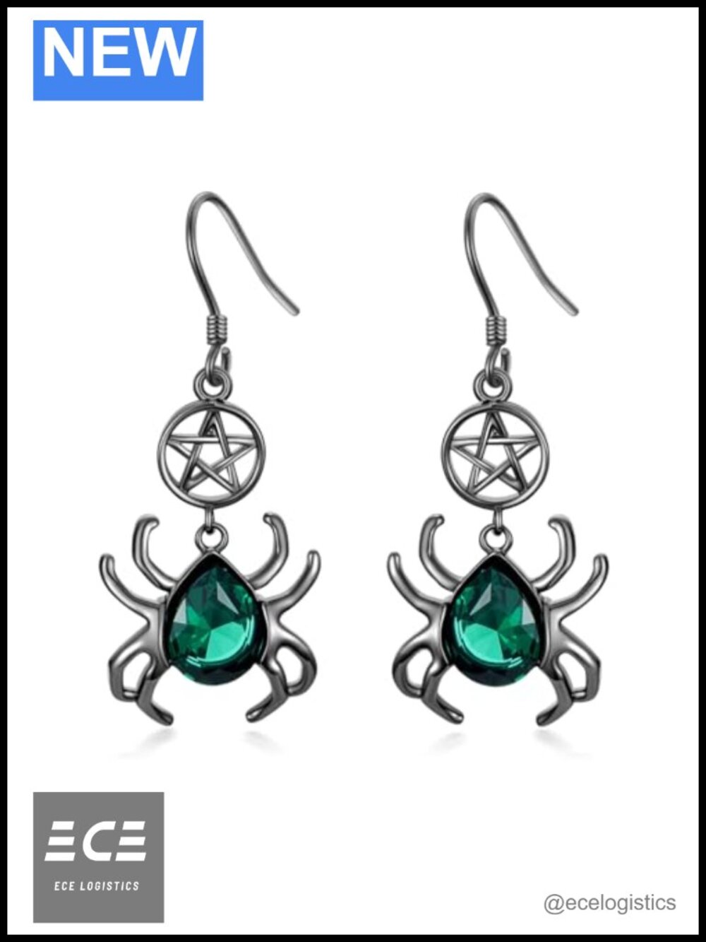 925 Sterling Silver Gothic Spider Drop Dangle Earrings with Gemstones for Women